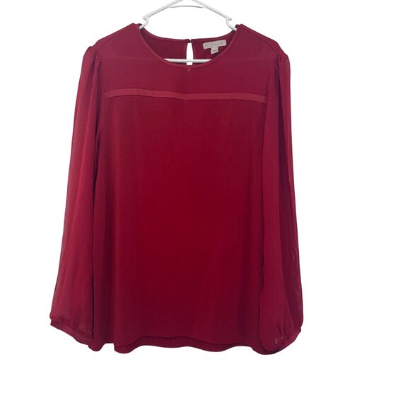 Established Women Red Sher Long Sleeve Pullover Blouse SZ L Spandex Keyhole Back - Picture 10 of 13